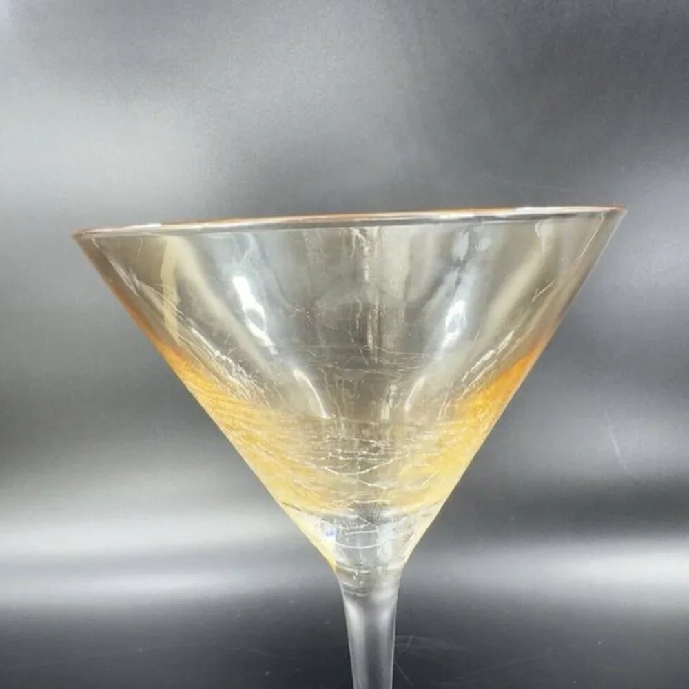 Pier 1 Yellow Luster Martini Cup‎ Goblet Crackle Glass Drinking Glassware Single